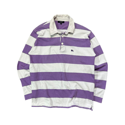 2000s Burberry London Purple Striped Polo Shirt