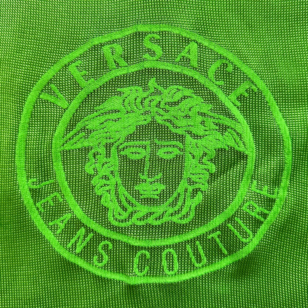 1990s Versace Jeans Couture Green Mesh Sports Top