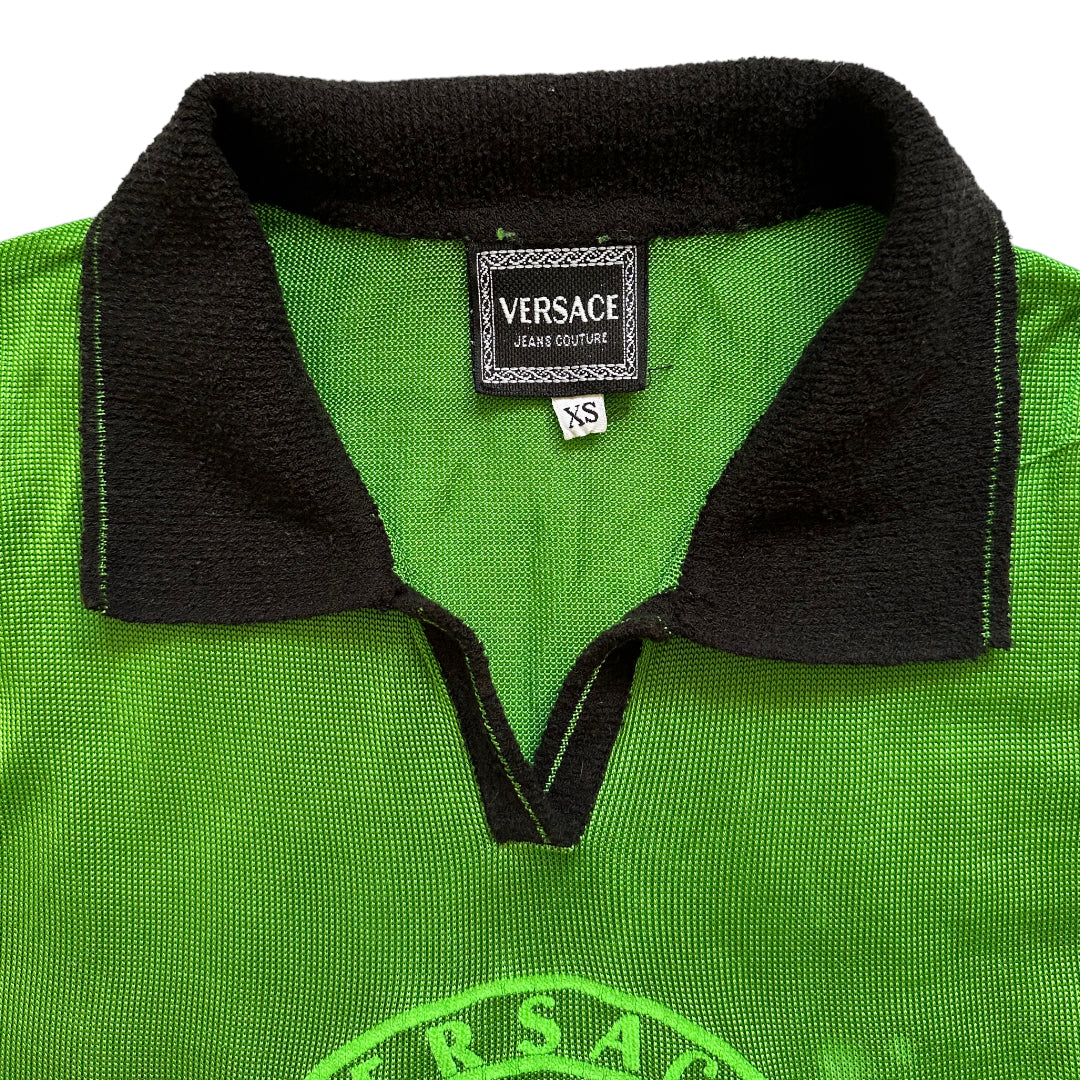 1990s Versace Jeans Couture Green Mesh Sports Top