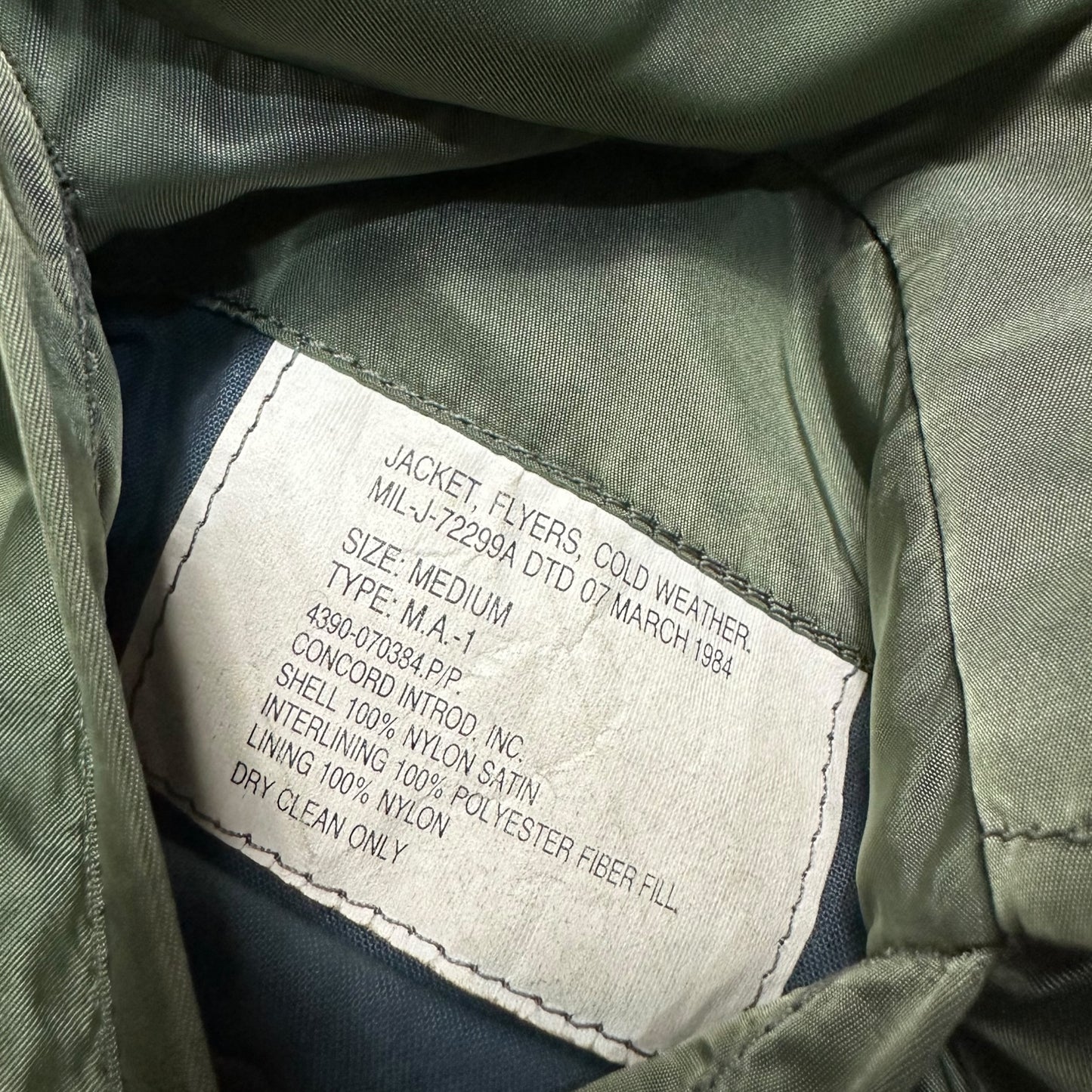 1984 Concord Industries MA-1 Flight Jacket